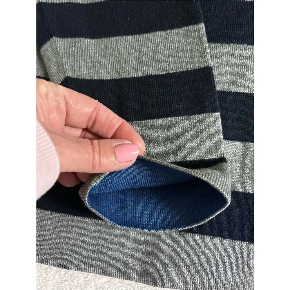 Banana Republic Luxury Blend Navy & Gray Striped Sweater Cashmere Silk XL Mens